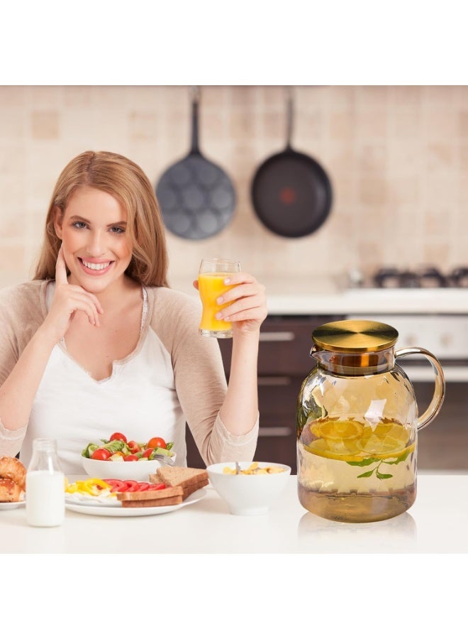 Amber Glass Pitcher with Lid Water Pitcher Beverage Pitchers Glass Carafe for Juice Milk Hot Cold Beverage Coffee Lemonade Ice Tea Pitcher 60 oz - Image 2